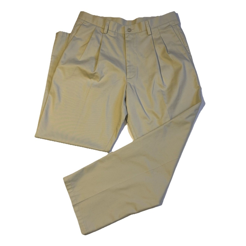 Dockers Classic Fit Pleated Khaki Pants Mens 34x31 Cotton Chino Beige